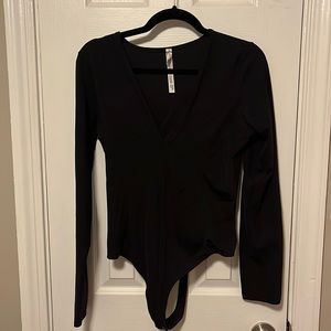 Free People Black V Neck Bodysuit